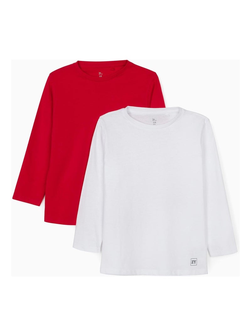 Lot de deux t-shirts à manches longues pour garçon manches longues ESSENTIALS LINE Rouge - Kiabi