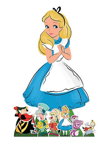 Lot de Figurines en carton - Alice au Pays des Merveilles - Alice et 6 Mini-Figurines - Haut 134 cm
