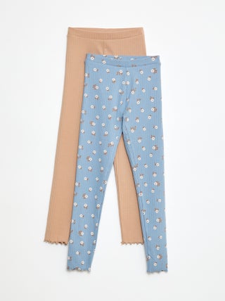 Lot de leggings côtelés 1 imprimé + 1 uni - 2 pièces