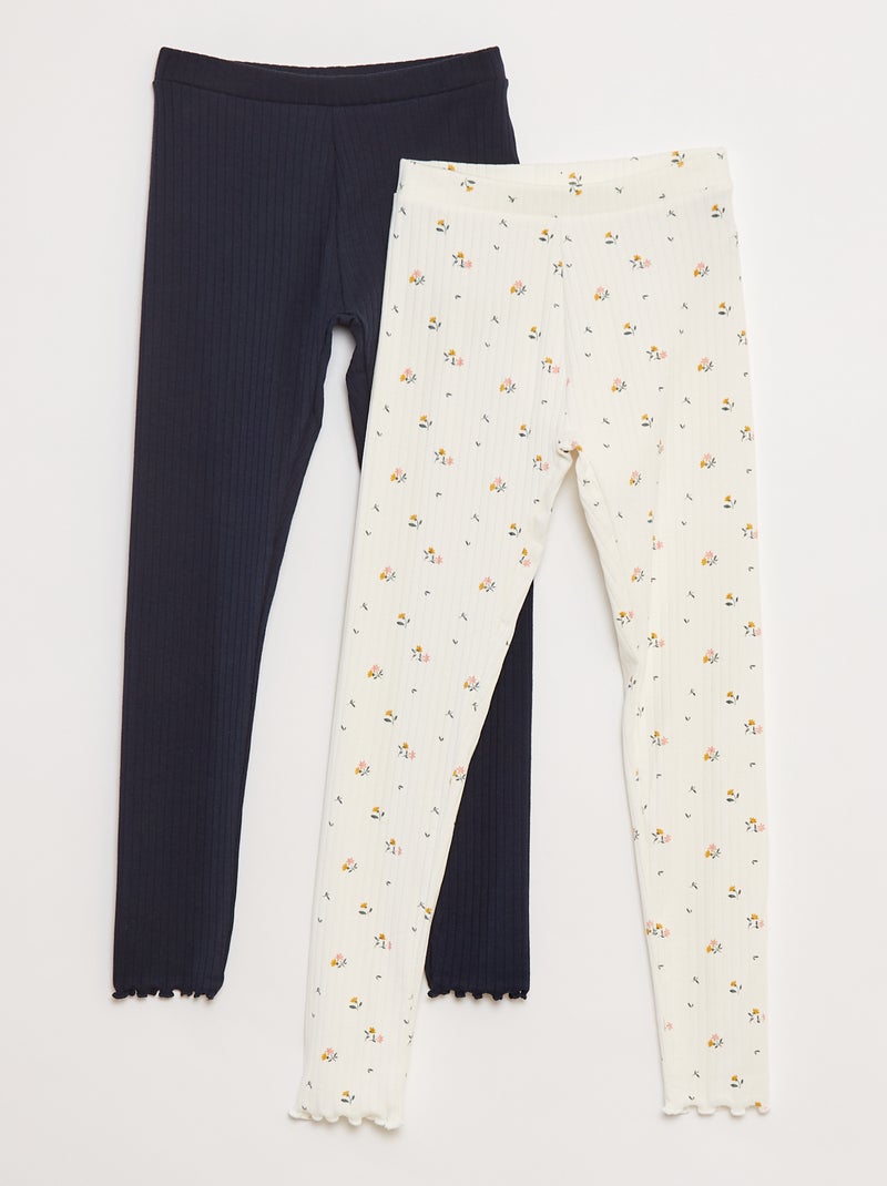 Lot de leggings côtelés 1 imprimé + 1 uni - 2 pièces Bleu - Kiabi