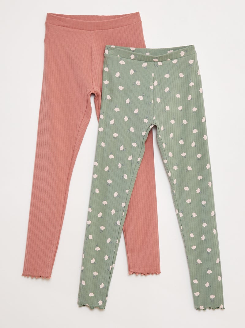 Lot de leggings côtelés 1 imprimé + 1 uni - 2 pièces Rose - Kiabi