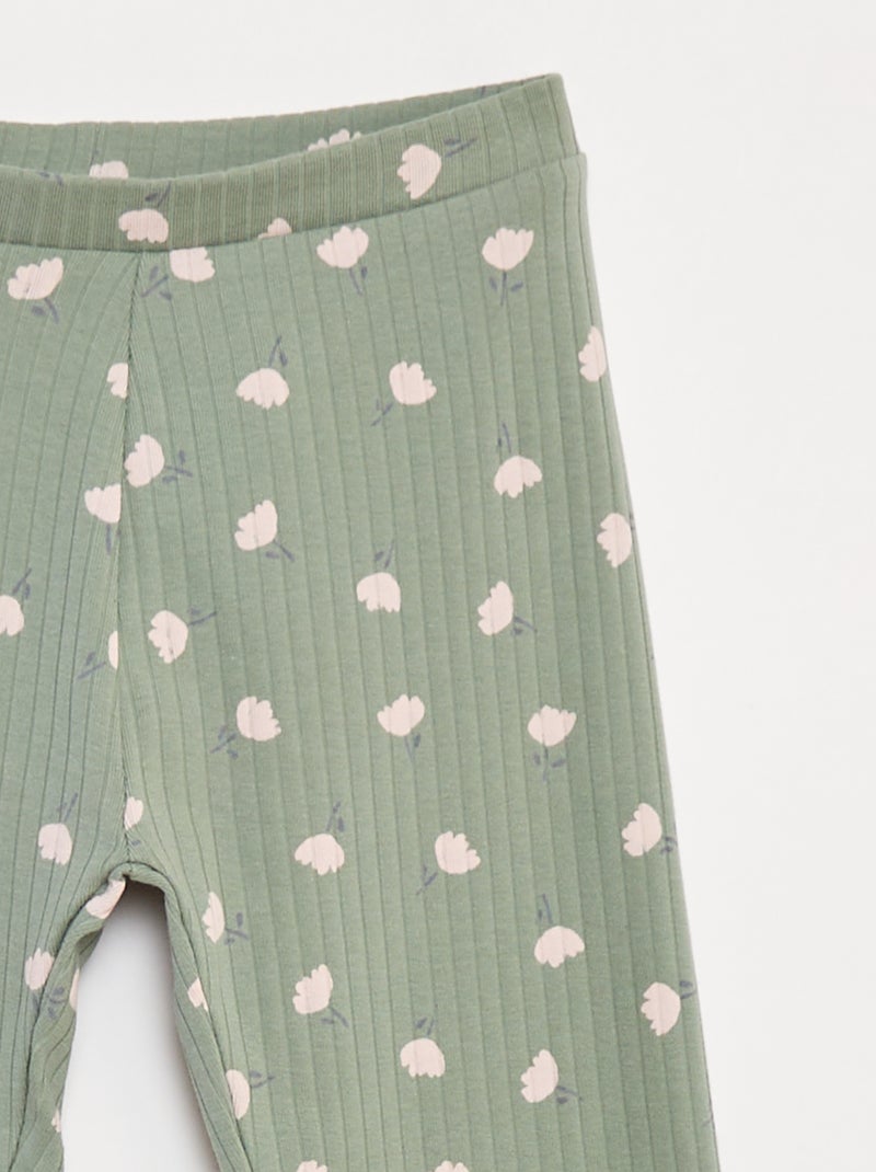 Lot de leggings côtelés 1 imprimé + 1 uni - 2 pièces Rose - Kiabi