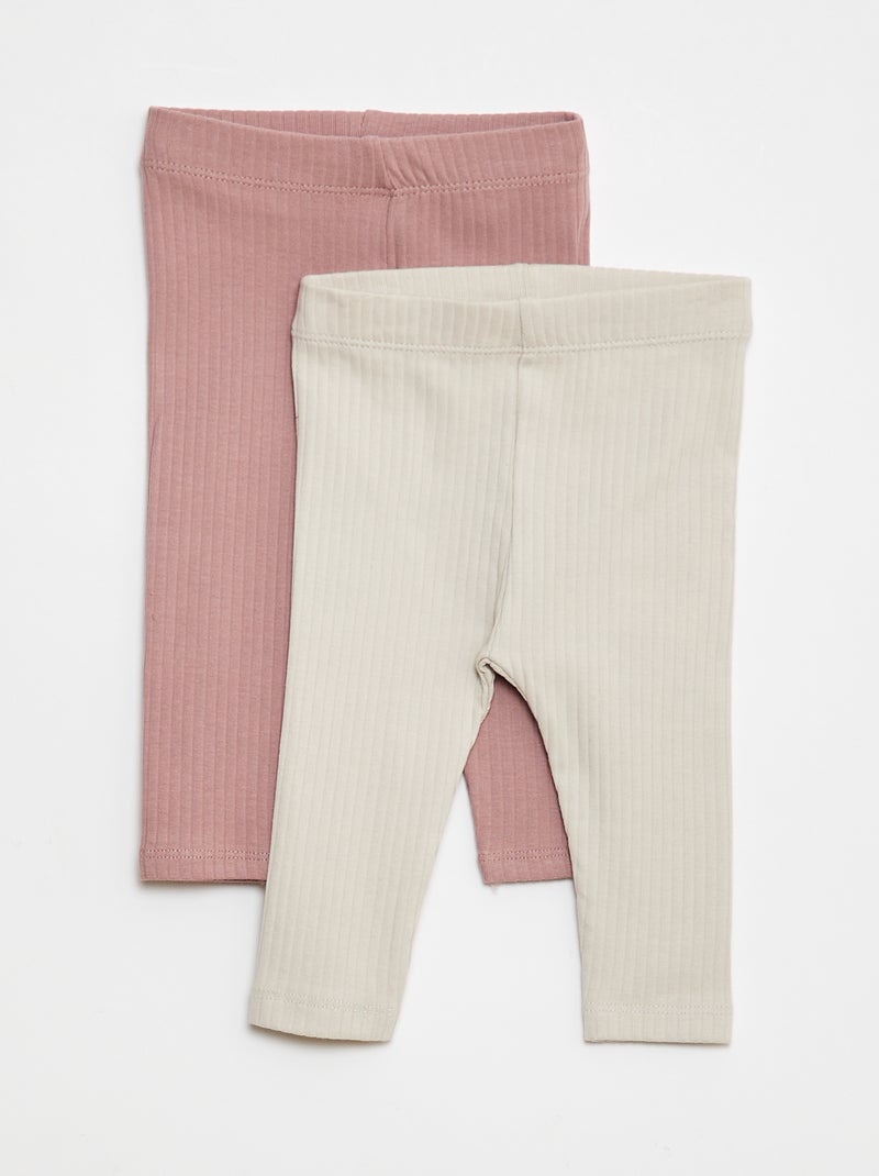 Lot de Leggings côtelés longs - 2 pièces Beige - Kiabi
