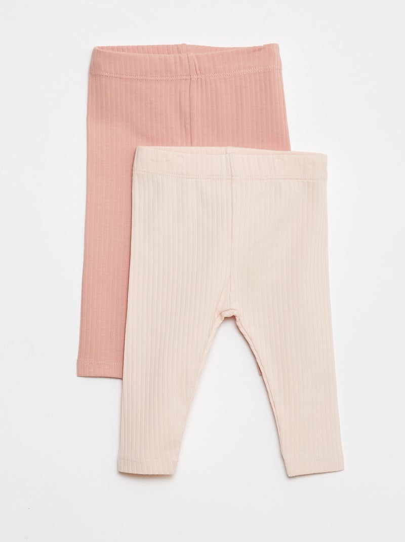 Lot de Leggings côtelés longs - 2 pièces Rose - Kiabi
