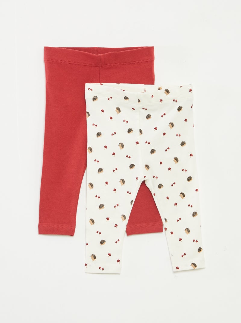 Lot de leggings long 1 imprimé all-over / 1 couleur unie Rouge - Kiabi