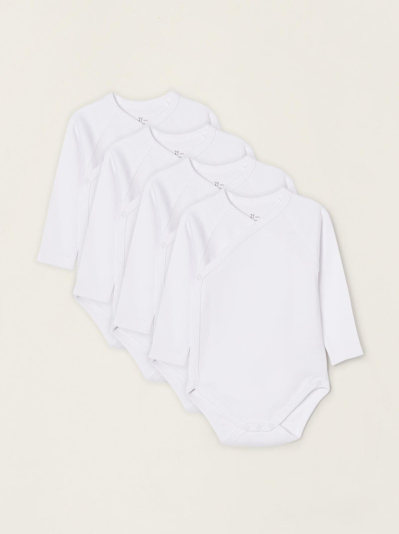 Lot de quatre bodies blancs à manches longues pour bébé manches longues ESSENTIALS LINE Blanc - Kiabi