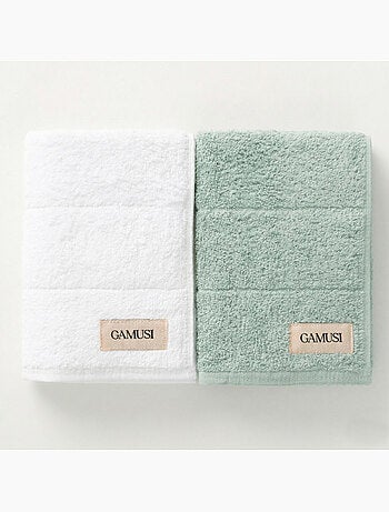 Lot de serviettes bain et toilette 100 % coton, 600 g/m², avec boucle - Gamusi