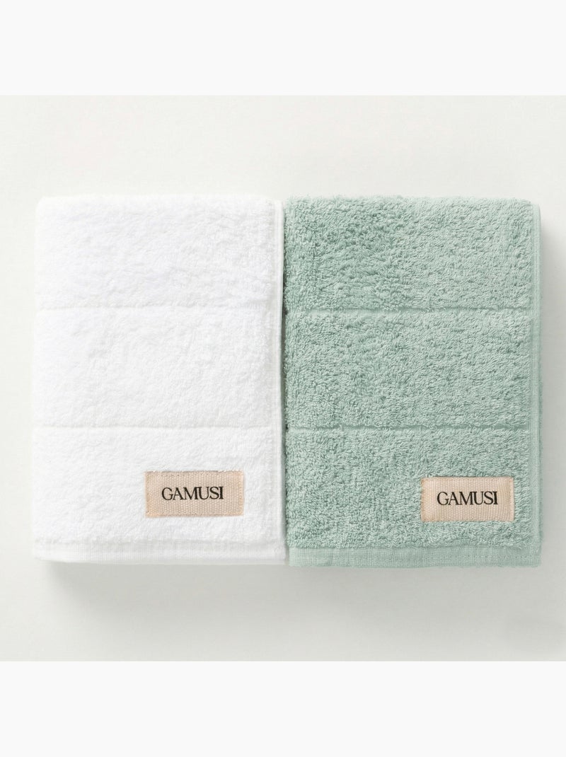 Lot de serviettes bain et toilette 100 % coton, 600 g/m², avec boucle - Gamusi Blanc/Vert d’eau - Kiabi