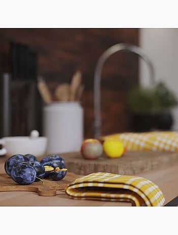 Lot de serviettes de table carreaux vichy normand jaune NELLY