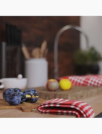 Lot de serviettes de table carreaux vichy normand rouge NELLY