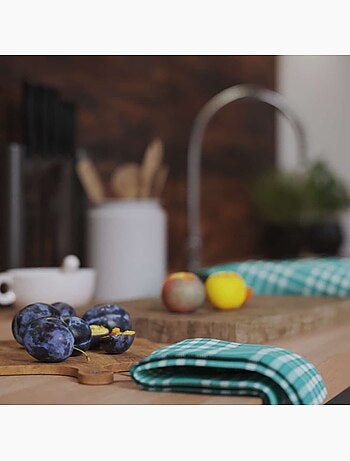 Lot de serviettes de table carreaux vichy normand vert NELLY