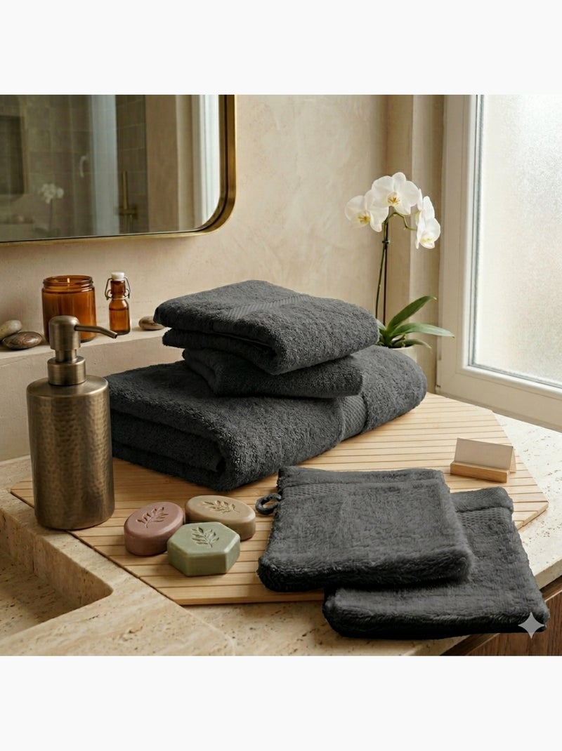 Lot de Serviettes de toilette et gants de toilette Elegance gris anthracite - Kiabi