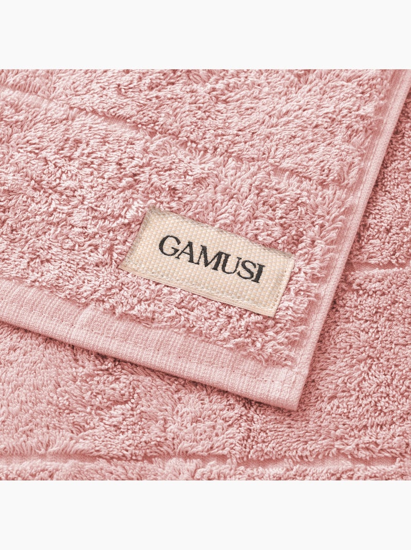 Lot de serviettes douche et toilette 100 % coton, 600 g/m², avec boucle - Gamusi Beige/Rose - Kiabi