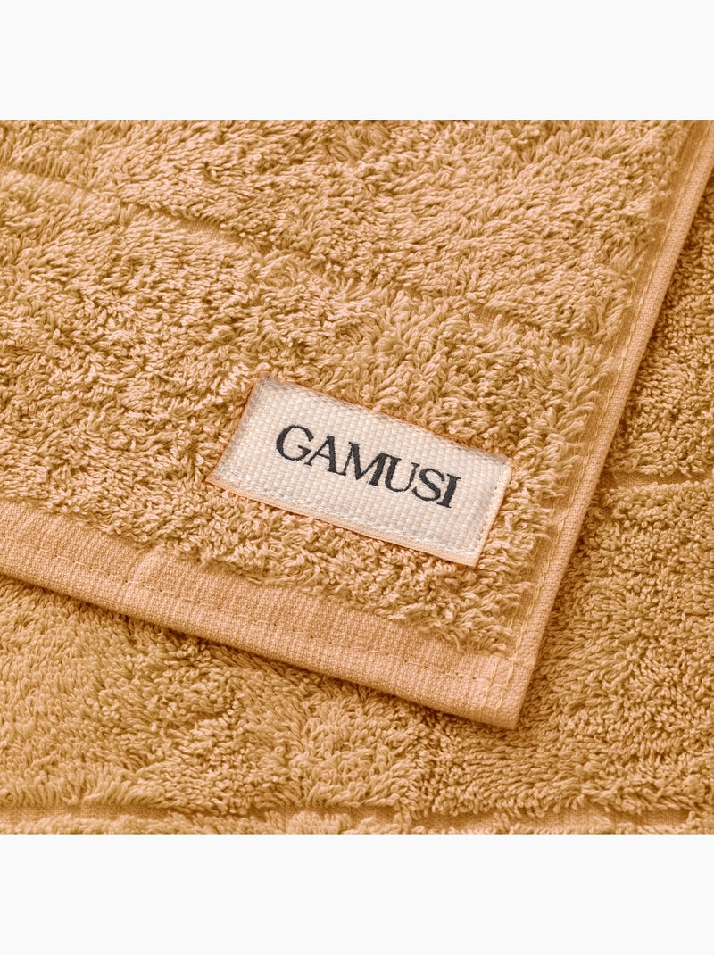 Lot de serviettes douche et toilette 100 % coton, 600 g/m², avec boucle - Gamusi Moutarde/Brique - Kiabi