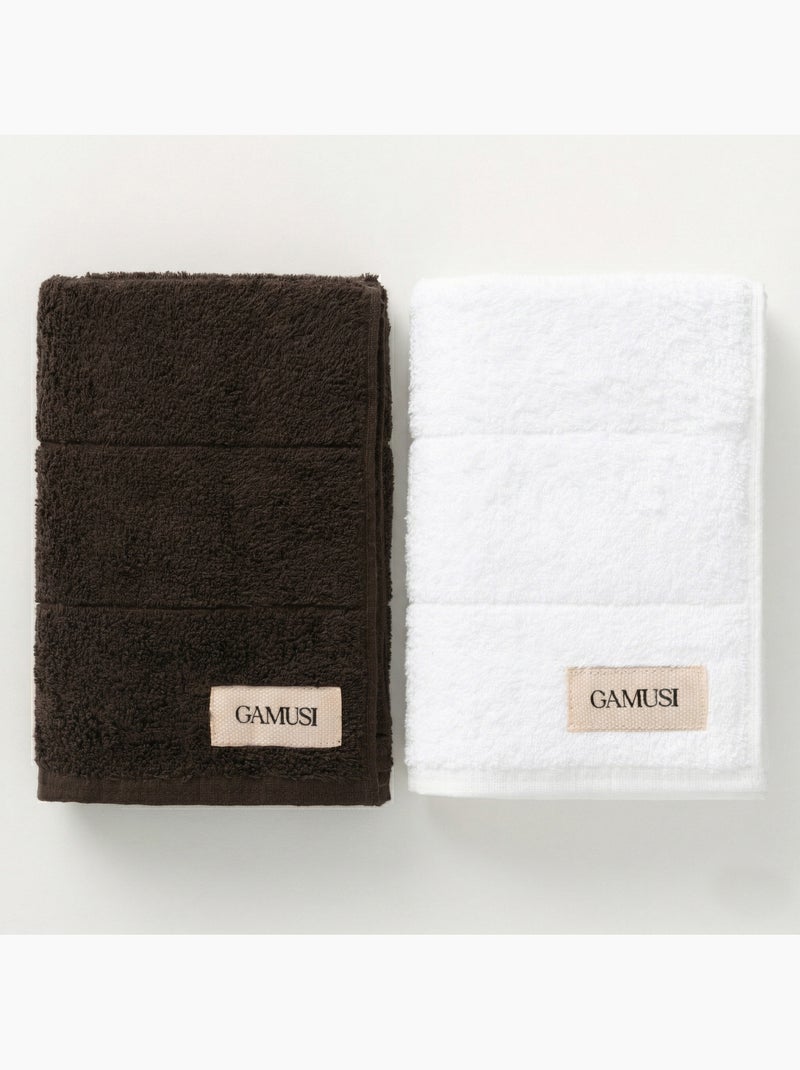 Lot de serviettes douche et toilette 100 % coton, 600 g/m², avec boucle - Gamusi Noir Blanc - Kiabi