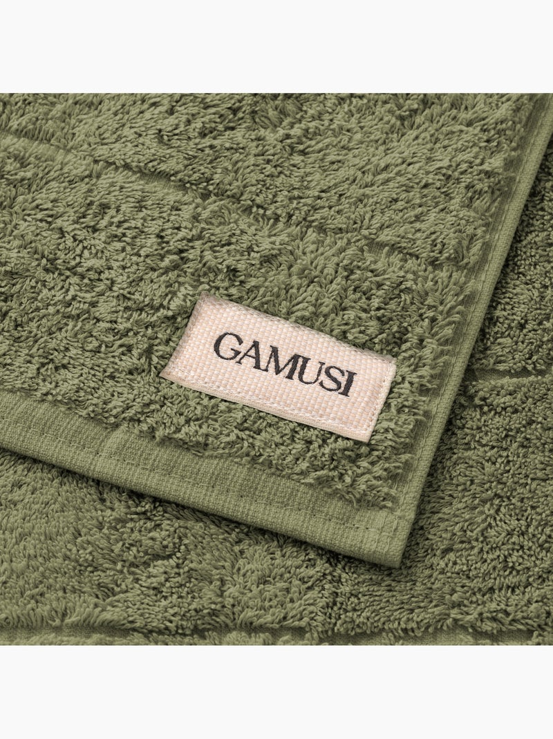 Lot de serviettes douche et toilette 100 % coton, 600 g/m², avec boucle - Gamusi Vert/Sable - Kiabi