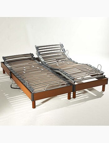 Lot de sommier relaxation bois merisier 5 plans avec lattes multiplis
