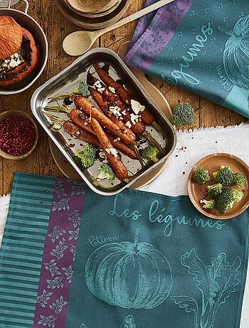 Lot de torchons imprimés en jacquard de coton, Potager d'automne et d'hiver