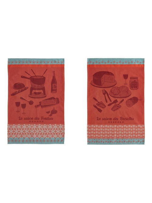 Lot de torchons imprimés en jacquard de coton, Raclette et fondue - Kiabi