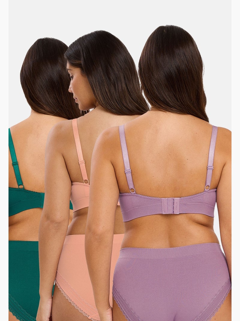 Lot de trois brassières agathe sans complexe lingerie Violet/Vert/Rose - Kiabi