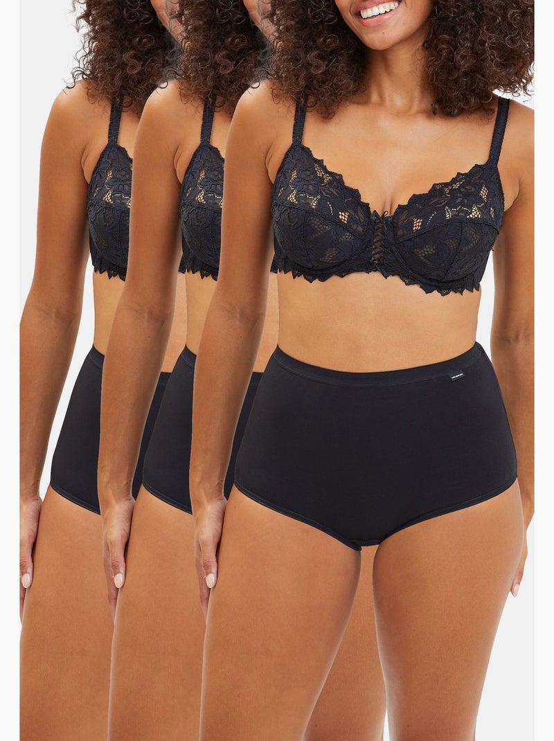 Lot de trois culottes simplement coton b sans complexe lingerie Noir - Kiabi