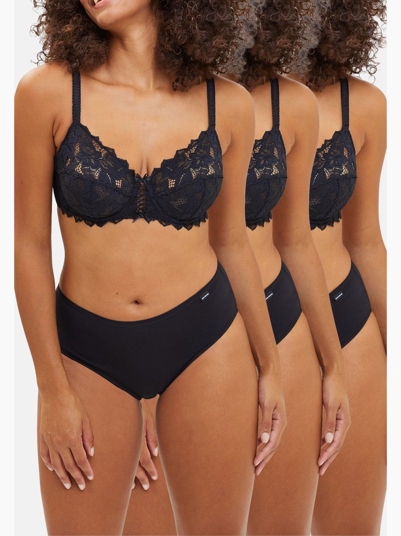 Lot de trois slips simplement coton b sans complexe lingerie Noir - Kiabi