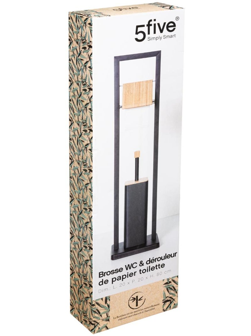 Lot dérouleur et brosse WC en bambou NATURÉO Noir - Kiabi