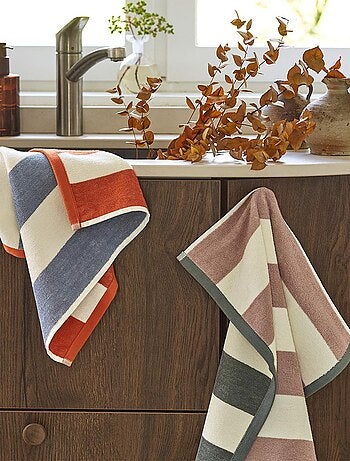 Lot d'essuies-mains en jacquard de coton, RIVAGE ROSE ORANGE