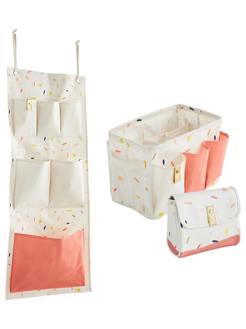 Lot organiseurs mural et à poser pour Enfant  + 1 trousse offerte -  Imprimé confetti Blanc - Kiabi