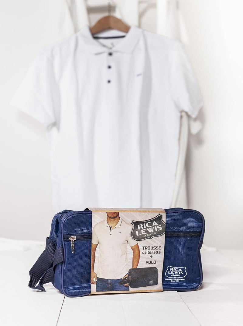 Lot polo coton piqué + trousse de toilette 'Rica Lewis' Blanc - Kiabi