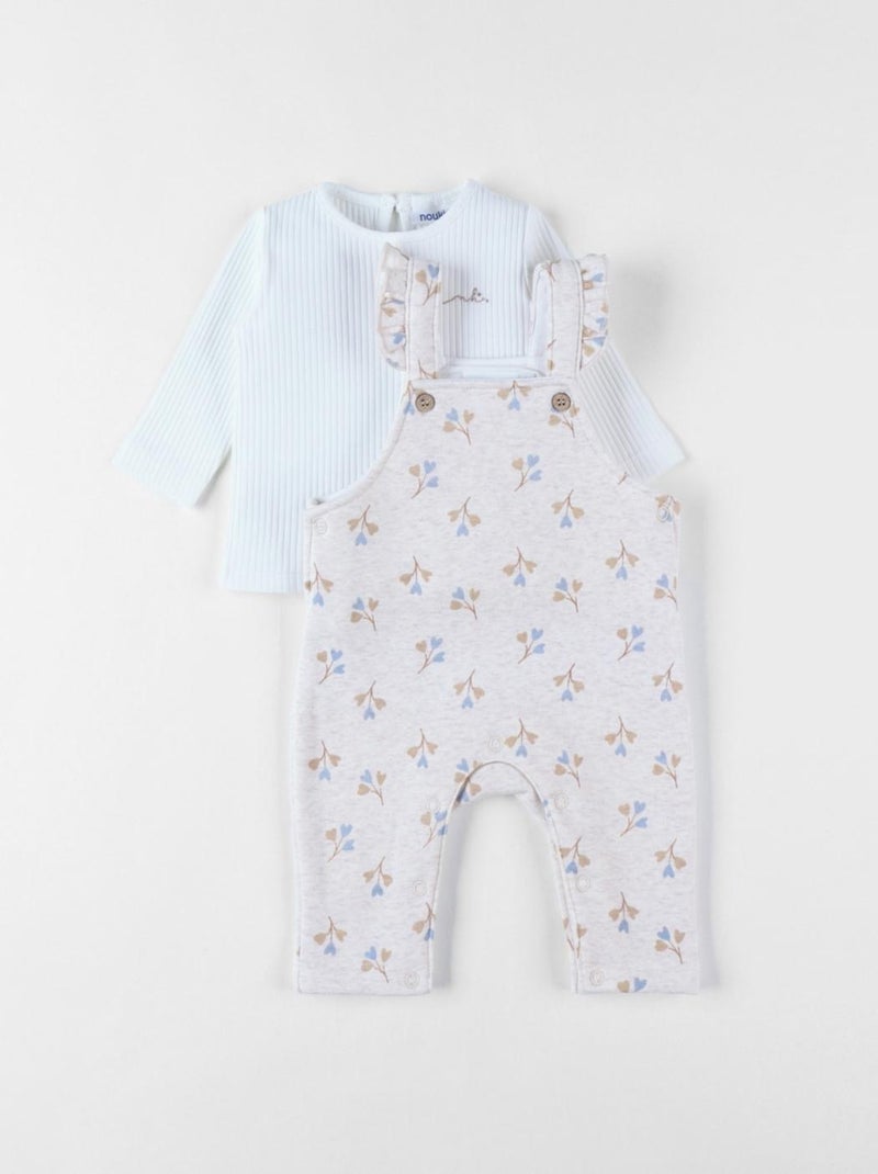 Lot salopette + t-shirt, coeurs Noukie's Beige - Kiabi