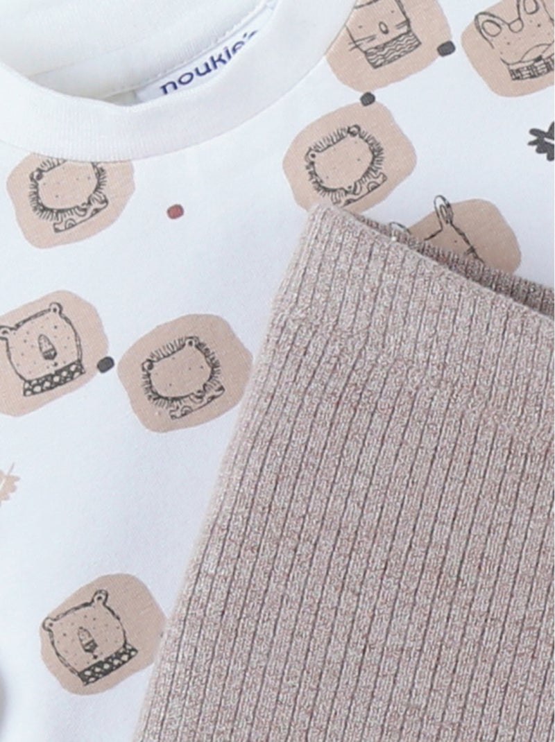 Lot t-shirt + legging, jersey côtelé Noukie's Beige - Kiabi
