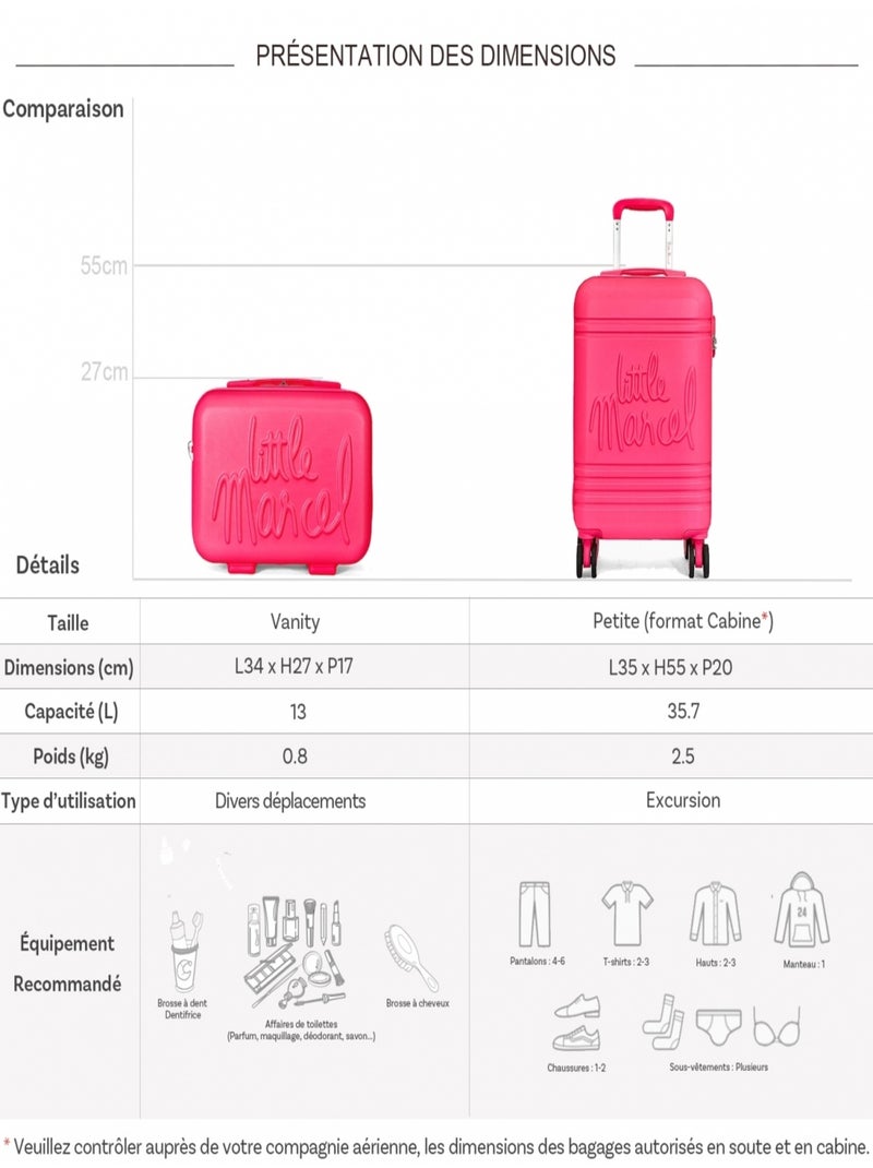 Lot valise cabine 55cm plus un vanity rigide Rose fushia - Kiabi