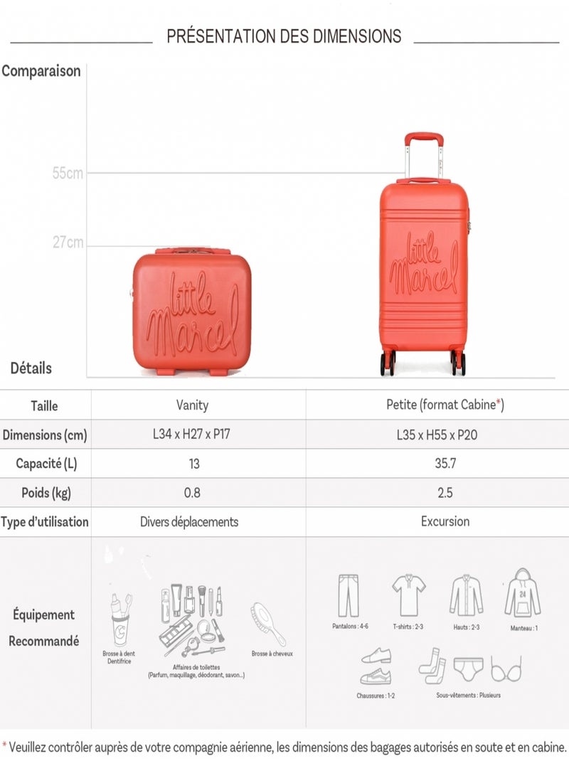 Lot valise cabine 55cm plus un vanity rigide Rouge - Kiabi