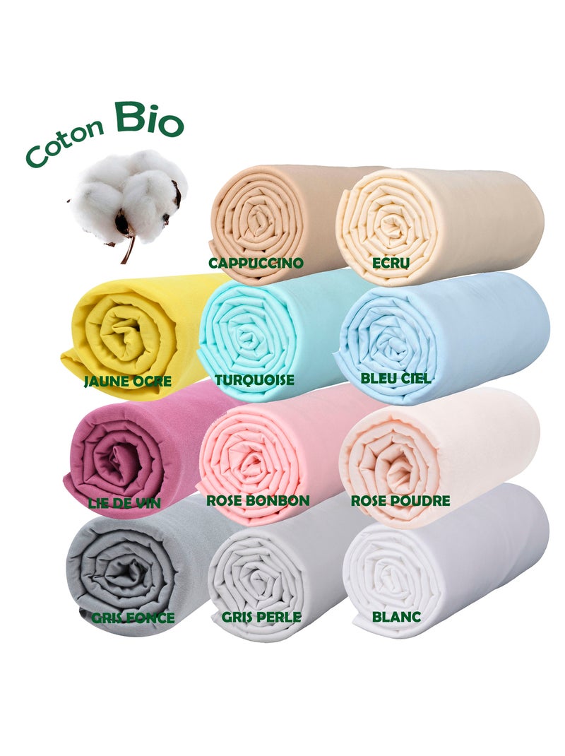 Lot x2 Draps housse bébé 100% jersey Bio peigné - 'P'tit Basile' Blanc - Kiabi