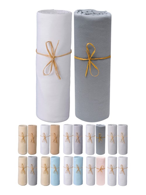 Lot x2 Draps housse bébé 100% jersey Bio peigné - 'P'tit Basile' - Kiabi