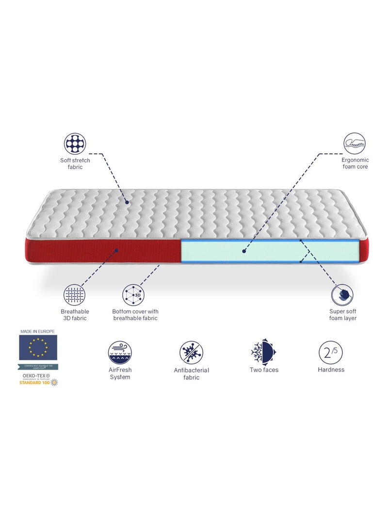 LOT X2 Matelas en  mousse respirante   VELVET, Epaisseur 14 CM , Ergonomique et adaptable Rouge - Kiabi
