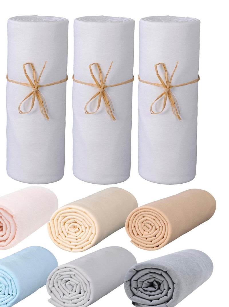 Lot x3 Draps housse bébé 100% jersey Bio peigné - 'P'tit Basile' Blanc - Kiabi