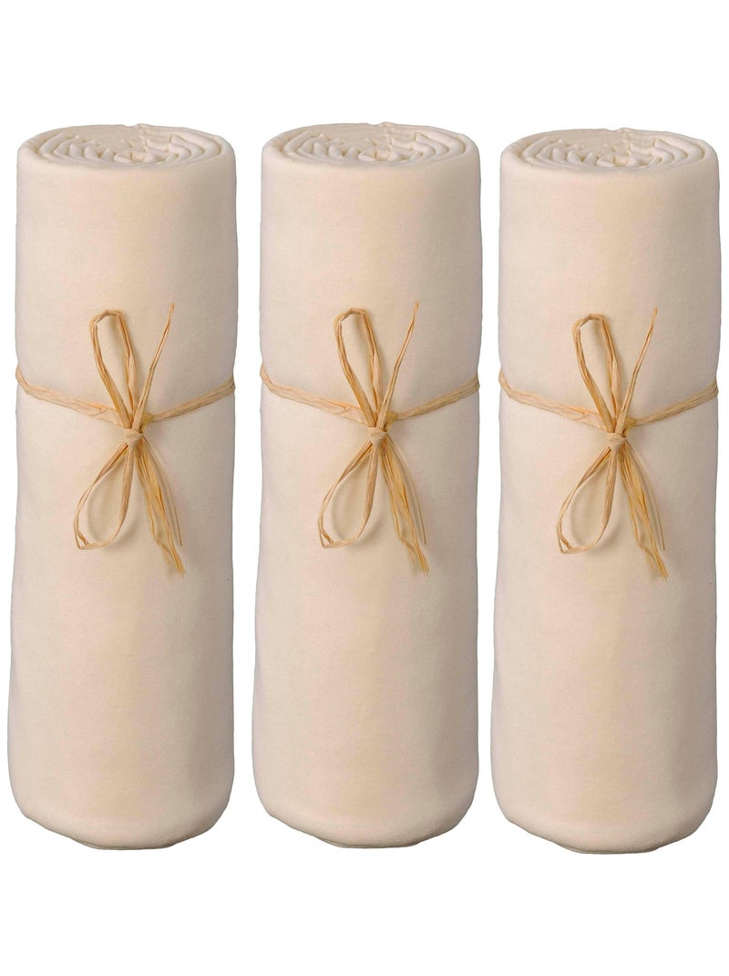 Lot x3 Draps housse bébé 100% jersey Bio peigné - 'P'tit Basile' Ecru - Kiabi