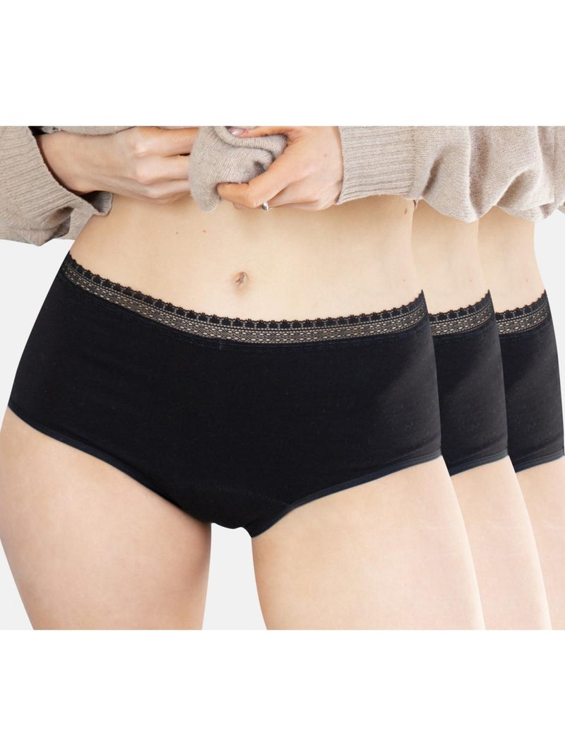 LOTx3 Culotte haute menstruelle BIEN ÊTRE BIO   - Gérard Pasquier Noir Noir - Kiabi