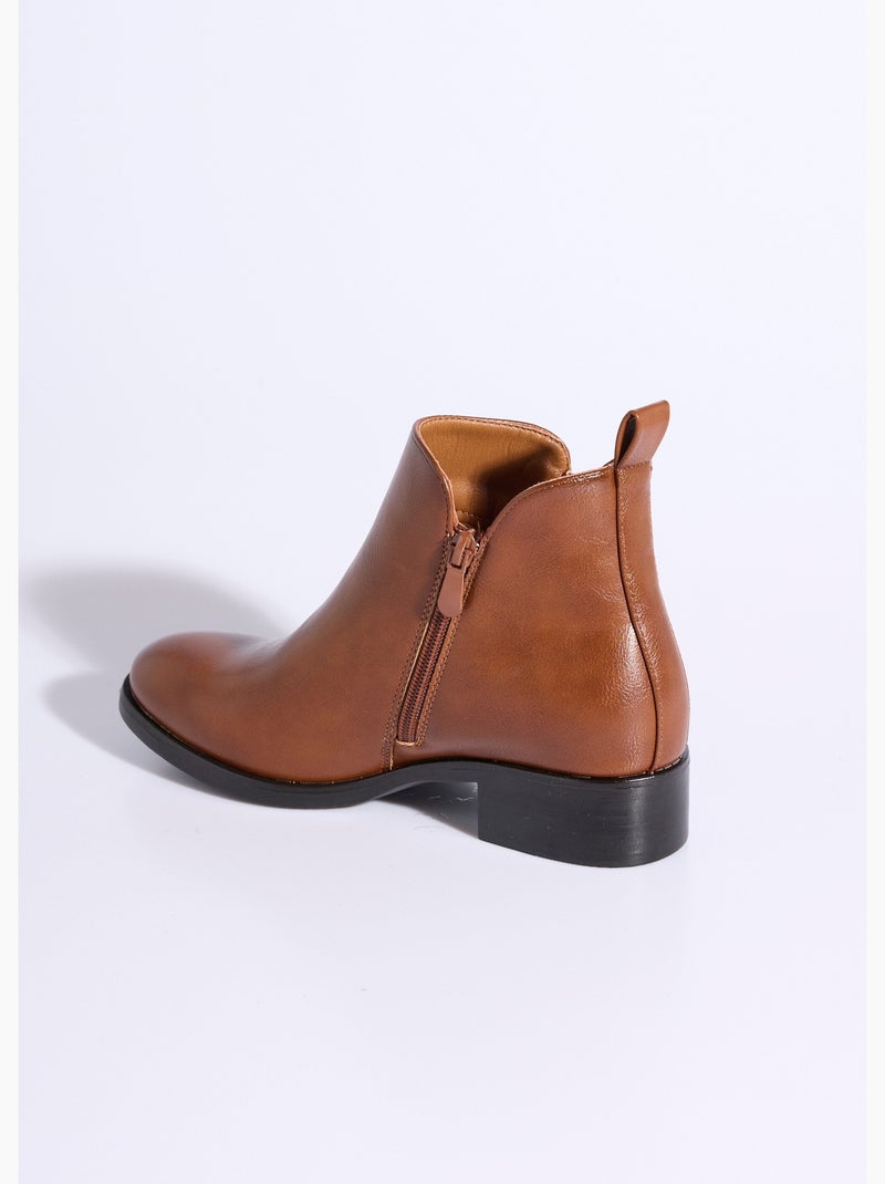 Low boots à talon large et zip déco - AFIBEL Camel - Kiabi