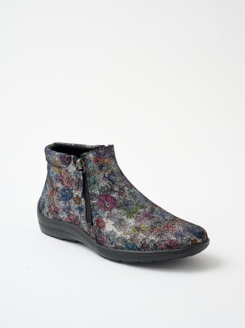 Low boots largeur confort zippés cuir fantaisie - Afibel - Kiabi