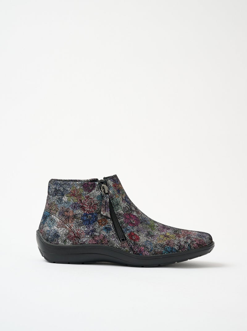 Low boots largeur confort zippés cuir fantaisie - Afibel Multicolore - Kiabi