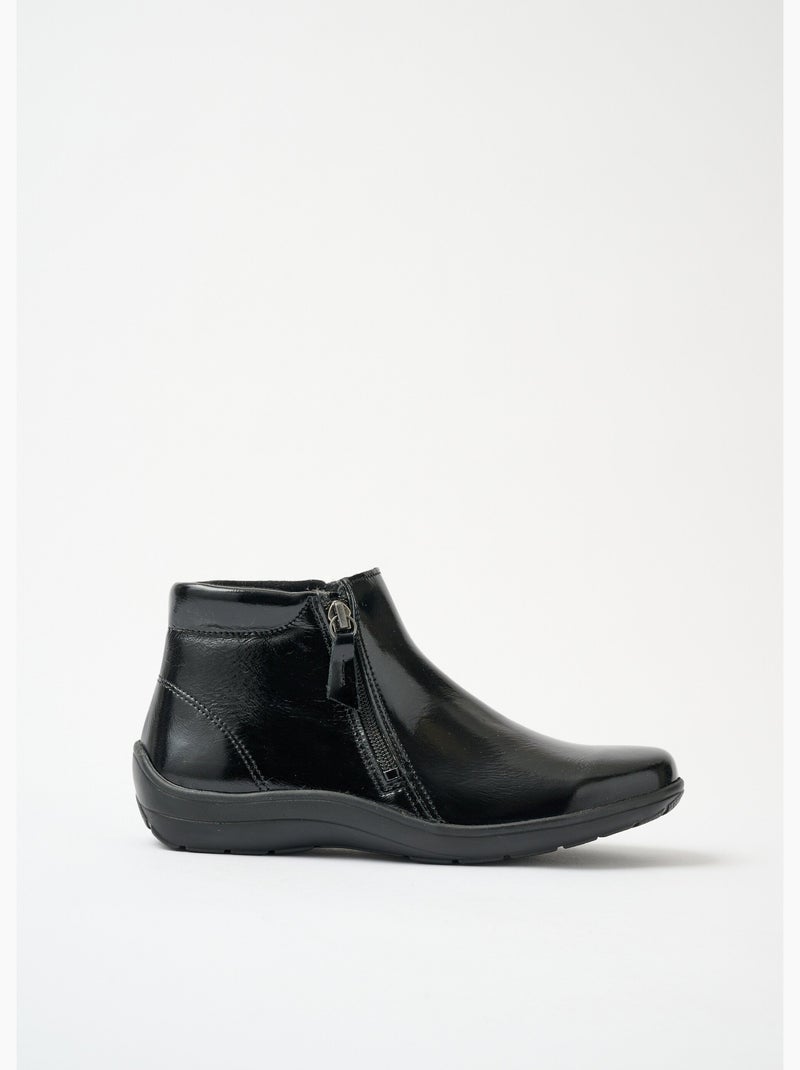 Low boots largeur confort zippés cuir fantaisie - Afibel Noir - Kiabi