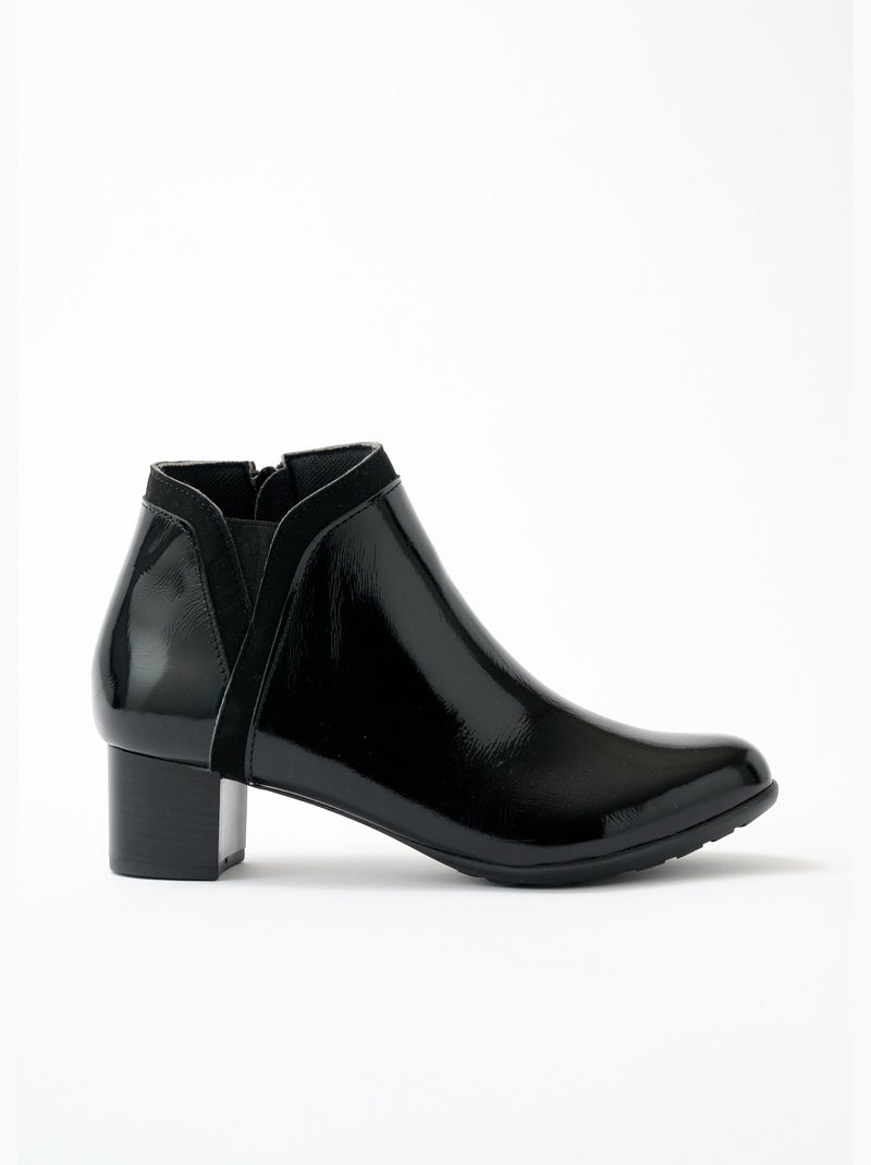 Low boots zippées largeur confort cuir - Afibel Noir - Kiabi