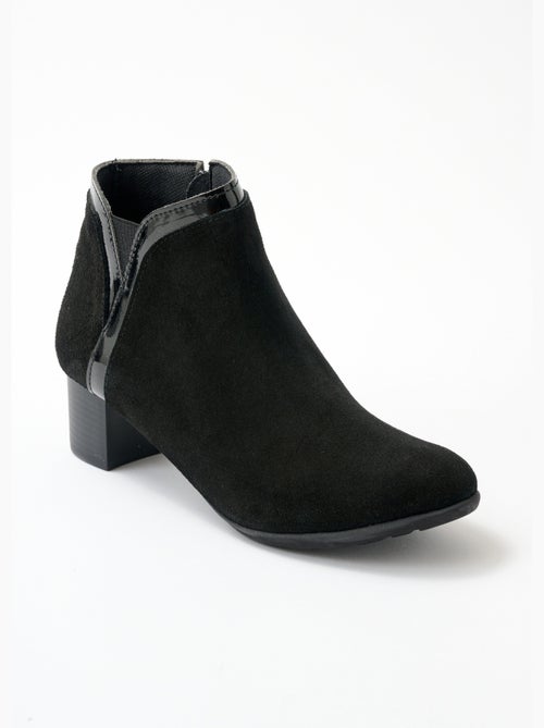 Low boots zippées largeur confort cuir - Kiabi