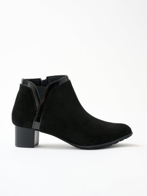 Low boots zippées largeur confort cuir - Kiabi
