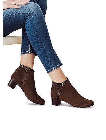 Low boots zippées largeur confort cuir