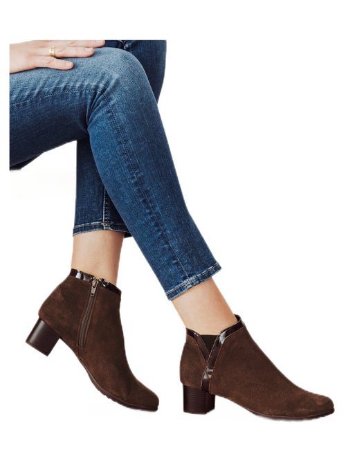 Low boots zippées largeur confort cuir - Kiabi