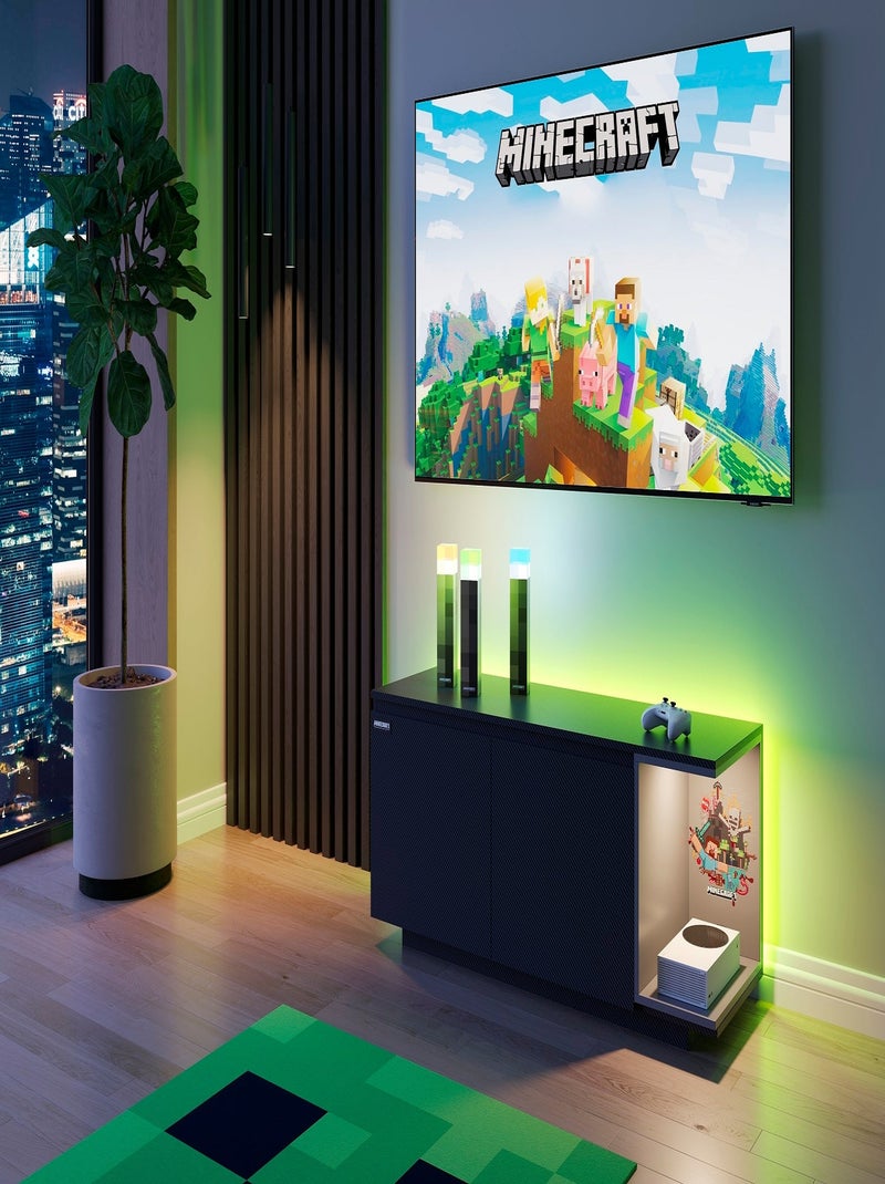 Lowboard 2 portes et compartiment avec LED 'Roba' - Minecraft Noir Multicolore - Kiabi